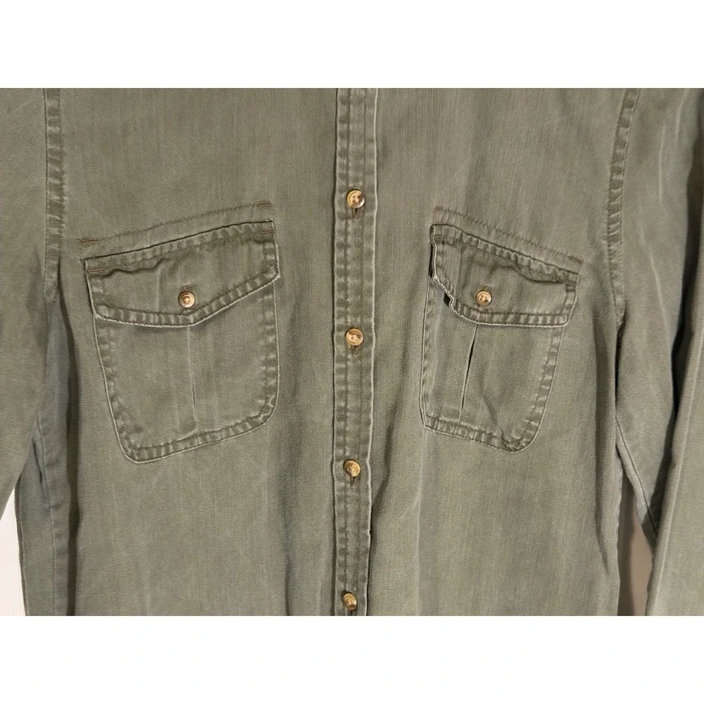 American Eagle Outfitters Mens Olive Green Lyocell Long Sleeve Utility Shirt S - Picture 2 of 5